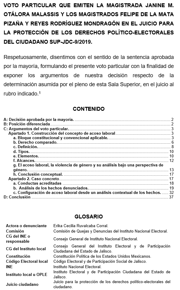 VOTO PARTICULAR QUE EMITEN LA MAGISTRADA JANINE M. OTÁLORA MALASSIS Y LOS MAGISTRADOS FELIPE DE LA MATA PIZAÑA Y REYES RODRÍGUEZ MONDRAGÓN EN EL JUICIO PARA LA PROTECCIÓN DE LOS DERECHOS POLÍTICO-ELECTORALES DEL CIUDADANO SUP-JDC-9/2019