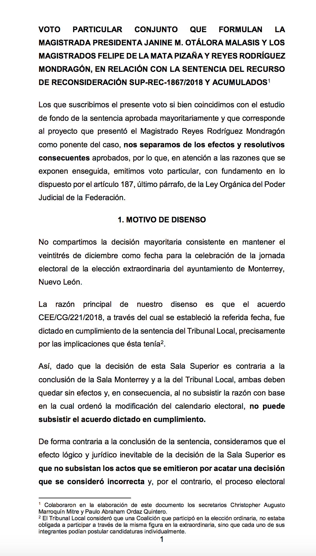 Voto particular conjunto SUP-REC-1867/2018